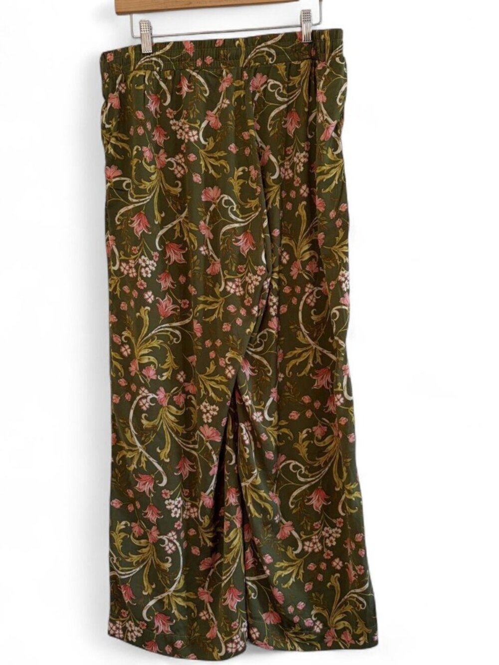 John Paul Richard Olive Green Floral Wide-Leg Pull-On Pants — Size L